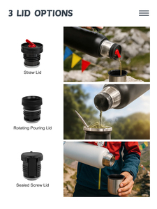 Botella Aislada Todo en Uno con <span class=keywords><strong>3</strong></span> Tapas |   Opciones de pajita, para verter y beber, y selladas para deportes, oficina, escuela y viajes - Product Image 5
