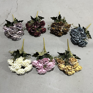 7 Roses Romanes Printemps Automne Fleurs Artificielles Bouquet de Simulation Soie Artificielle Faite à la Main Vente en Gros en Vrac - Product Image 2