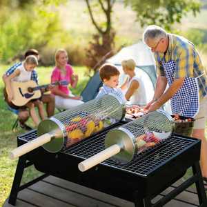 2 uds., cesta redonda para parrilla de barbacoa de acero inoxidable, cesta para parrilla rodante para accesorios de Camping, barbacoa para <span class=keywords><strong>asar</strong></span> <span class=keywords><strong>carne</strong></span> - Product Image 6