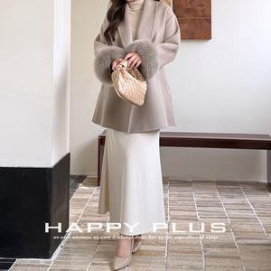 รันฉีกระโปรงถักทรงหางปลาขนาดพลัสไซส์ฤดูหนาวสีขาวสีทึบผสมขนสัตว์กระโปรงผู้หญิงเอวธรรมชาติ - Product Image 2