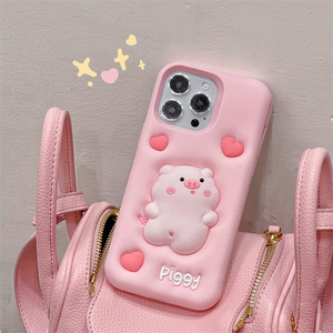 Coque de téléphone en silicone souple 3D en forme de cœur rose de dessin animé, antichoc, ajustement parfait pour 14 13 12 11 Pro Max, charge sans fil <span class=keywords><strong>non</strong></span> compatible - Product Image 4