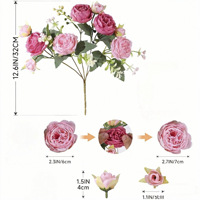Buket Bunga Buatan Lima Tangkai Mawar Persia Peony Hydrangea Rangkaian Sutra Semi-Handmade untuk Ulang Tahun Hari Valentine