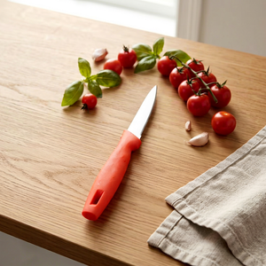 Couteau d'office à lame en acier inoxydable, manche en plastique, design vintage orange, durable, pour cuisine, droitier, extra tranchant - Product Image 1