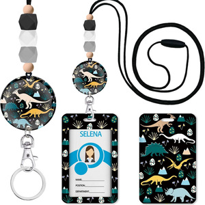 In-stock dinosaur <b>lanyards</b> <b>for</b> ID cards, badges, <b>keys</b>, and keychains; silicone beaded detachable <b>lanyards</b> <b>for</b> document and card - Product Image 1