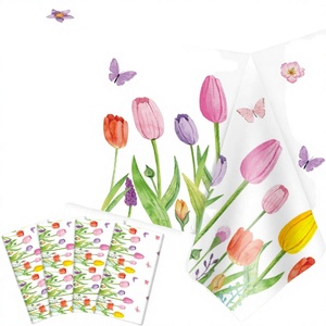 Paquete de 4 Manteles de Plástico con Diseño Floral de Tulipanes y Lavanda para Primavera/Verano, 51x86 Pulgadas - Product Image 3
