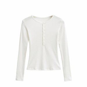 Haut de sport et de <span class=keywords><strong>yoga</strong></span> pour femme, coupe courte, à col montant, manches longues, léger, respirant, extensible dans les quatre sens, avec design boutonné sexy - Product Image 4