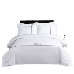 Venta al por mayor de sábanas de lujo 200TC Funda nórdica de algodón puro <span class=keywords><strong>Color</strong></span> sólido Ropa de cama de hotel Hotel Juego de 4 piezas - Product Image 2