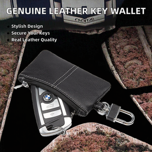 Porte-clés et porte-monnaie antivol en cuir véritable pour homme - Style vintage - Product Image 2