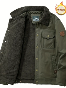 เสื้อแจ็กเก็ตบำลองบุขนแกะมีสไตล์สำหรับผู้ชาย-เสื้อโค้ทกันหนาวให้ความอบอุ่นและกันลมพร้อมสายรัดข้อมือ - Product Image 6