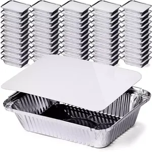 Homesun-Platos de hojalata desechables para catering, embalaje de alimentos, contenedor de papel de aluminio, bandeja de papel de aluminio desechable con tapa de plástico