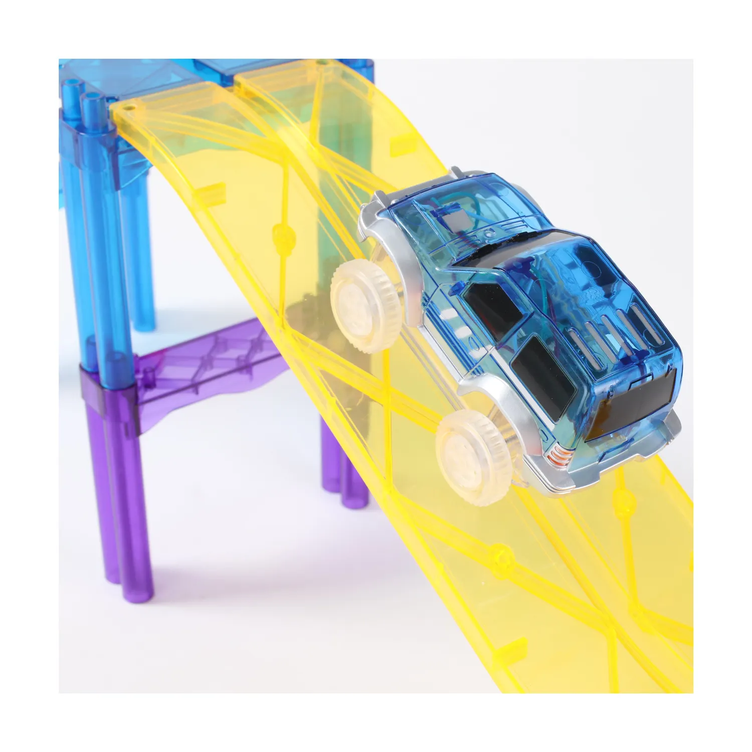 Stem Magnetische Plastic Bouwsteen Speelgoed Auto Race Track Marble Run Tegel Elektrische Speelgoed Auto Voor Kinderen
