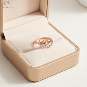 Fournisseur de Hong Kong – Nouveauté : Bagues empilables 2-en-1 tendance, design papillon, en or rose massif 18 carats avec diamants naturels, style minimaliste - Product Image 5