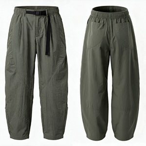 Pantalon Harem Vert Olive Homme/Femme, Taille Élastique Ceinturée, Coupe Ample, Décontracté, Respirant, Léger, pour Activités de Plein Air - Product Image 1