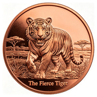 Pièce de monnaie en cuivre pur 999 de 1 oz, ultra-haut relief, Tigre féroce, rugissement 3D sur la prairie, pièce de monnaie en cuivre de collection