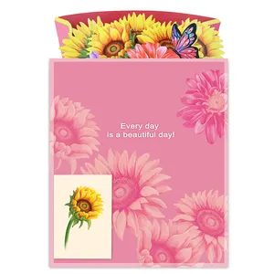 Buket bunga matahari Pop-Up 3D kartu ucapan hadiah Natal kustom dengan amplop buatan tangan