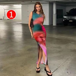 Không tay backless Maxi Dress phụ nữ TIE DYE in chia Slim dài ăn mặc phụ nữ thanh lịch bên Dresses - Product Image 2