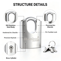Cadenas industriel Rarlux durable antivol à clé, en acier inoxydable, avec couvercle en arc, conception étanche, haute sécurité