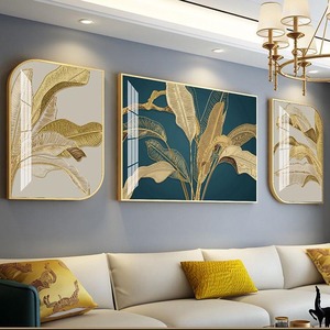 A forma di foglia di nuovo <span class=keywords><strong>design</strong></span> moderno da salotto pittura decorativa da parete di lusso 3 pezzi di cristallo porcellana pittura artistica da parete - Product Image 1