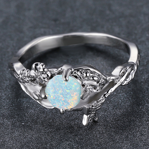 Dễ thương nữ hình bầu dục màu trắng lửa Opal Đá Nhẫn đính hôn thời trang cổ điển Bạc màu trang sức cưới cho phụ nữ - Product Image 2