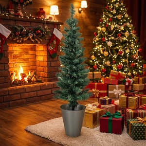 90-150cm Slim Pencil Xmas <b>Tree</b> Waterproof Fire Retardant PVC Potted <b>Tree</b> for Indoor Outdoor Holiday Decor - Product Image 4