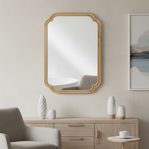 Natural Wood Color 20x30 Solid Wood Frame Rounded Corner Decorative <b>Mirror</b> <b>For</b> Bedroom Bathroom Living Room Entryway - Product Image 2