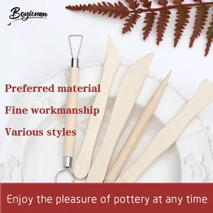 Bo Yi Xuan alat ukir patung, 5 set gagang kayu tembikar patung tanah liat