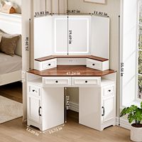 Coiffeuse d'angle en gros avec miroir lumineux, prise de courant intégrée, 6 tiroirs et 3 réglages d'éclairage à intensité variable pour chambre à coucher
