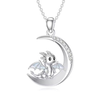 Collier pendentif lune et dragon en argent sterling 925, style gothique vintage, pour hommes et femmes, cadeau d'anniversaire, vente en gros