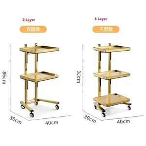 Hair Salon <b>Foldable</b> 4-Wheel Modern Gold Stainless Steel <b>Trolley</b> Cart Beauty Store Furniture for Barber Shop - Product Image 4