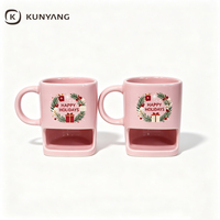 Mug à café en céramique en gros avec compartiment inférieur pour biscuits et collations, mug carré en céramique avec poignée, logo personnalisé, cadeau