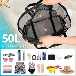 Bolsa de Playa de Malla de Nailon de Gran Capacidad con 8 Bolsillos y Cierre de Cordón, para Guardar Juguetes de Baño, Ideal para Viajes a la Playa y Vacaciones - Product Image 2