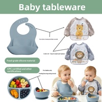 Ensemble de 12 pièces pour l'alimentation des bébés, en silicone de qualité alimentaire, comprenant fourchette, cuillère, bol, bavoir et assiette d'apprentissage