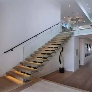 <span class=keywords><strong>Escaleras</strong></span> Flotantes <span class=keywords><strong>de</strong></span> Madera Sólida con Luz LED, Modernas, <span class=keywords><strong>de</strong></span> Acero y Mármol para Interiores, con Barandilla <span class=keywords><strong>de</strong></span> Vidrio Recta, Personalizables para Villas - Product Image 1