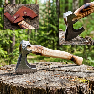 Tomahawk grande forjado a mano con hoja de acero al carbono de alta calidad de grado industrial y mango de madera de fresno, ideal para camping y actividades al aire libre, regalo perfecto. - Product Image 1