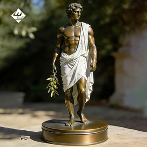 Sculpture de dieu masculin en bronze patiné antique avec base en marbre, branche d'olivier, décoration classique - Product Image 3