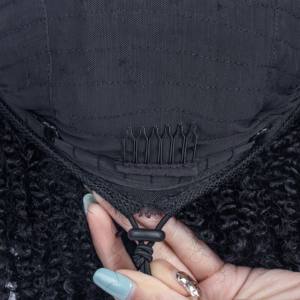 Perruque mi-tête 3-en-1 bouclée crépue, prête à porter, avec cordon de serrage, sans couture, à clips, en cheveux humains, sans colle - Product Image 4