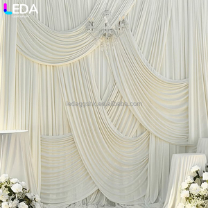 ฉากหลังงานแต่งงานแบบเรียบหรูขนาดสั่งทำ LEDA ผ้าม่านผ้าไหมสีเบจนม พร้อมริบบิ้นสำหรับตกแต่งเวทีงานเลี้ยง - Product Image 4