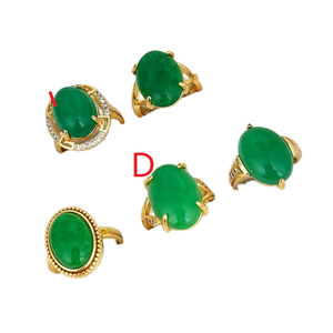 Anillo de Boda Clásico de Ágata Verde Natural con Corte Ovalado, Chapado en Oro de 18K con Detalles de Circonita Cúbica, Venta al Por Mayor - Product Image 2