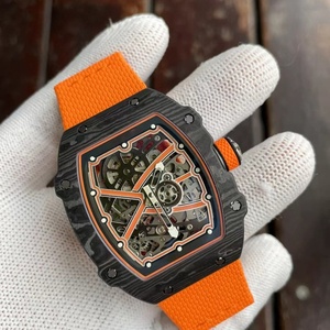 Luxury Tonneau <b>Skeleton</b> <b>Automatic</b> Men's Sports <b>Watch</b> Black Carbon Fiber Case Orange Nylon Strap Mechanical Wristwatch - Product Image 2