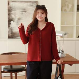 Cárdigan de punto holgado con capucha para mujer Runqi, manga larga, grosor medio, antipilling, suéter informal de otoño, talla grande - Product Image 2