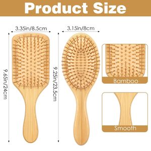 100% Pure Bamboo Detangle Hair <b>Brush</b> Natural Wooden Pin Paddle Massage <b>Brush</b> Cushion Hairbrush - Product Image 5