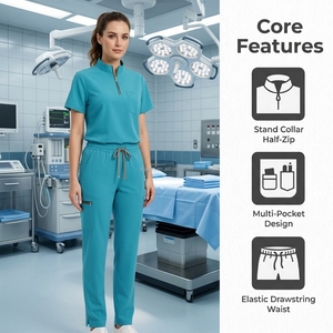 Ensemble de tenues médicales extensibles pour femmes - Uniforme d'infirmière moderne à col en V avec <span class=keywords><strong>pantalon</strong></span> de jogging, broderie de logo personnalisée, vêtements de travail pour clinique - Product Image 3
