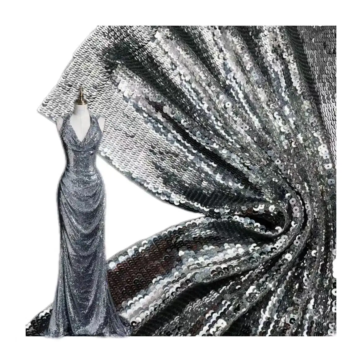 Manufacture Shiny Stretch Glitter Fabric Tulle Sequin Embroidery Fabric For Night Dress