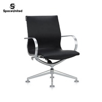 Chaise de bureau ergonomique pivotante à dossier moyen en cuir pleine fleur, vente en gros directe d'usine SpaceUnited