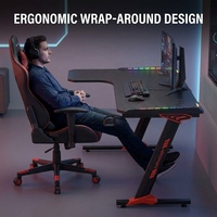 Table de jeu commerciale moderne en acier inoxydable en forme de L, extensible et réglable, avec éclairage LED intégré, porte-gobelet et support pour casque