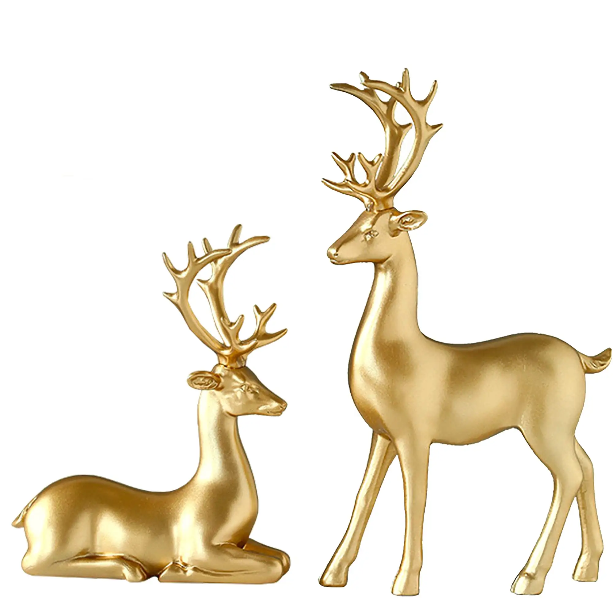 Giáng sinh ngồi vàng may mắn vài hươu 2 miếng Tuần Lộc điêu khắc nhựa vàng giáng sinh nai sừng tấm Tượng trang trí văn phòng nhà