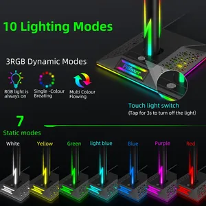 Rgb Lights with Type-c Usb Ports Gaming Holder for All Headsets Gamers <b>Pc</b> Accessories Desk Headphone Lights - Product Image 4