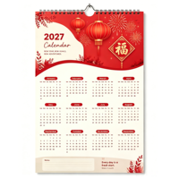 Calendrier mural en papier personnalisé pour le Nouvel An chinois 2027, avec vue annuelle et mensuelle, impression offset avec logo pour le bureau