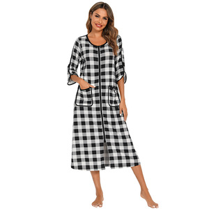Abiti da notte per donna rosso nero a griglia in cotone Plaid in poliestere personalizzato ODM pigiama da donna pigiama camicia da notte lunga per la notte - Product Image 3