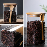 Bocal en verre hermétique pour aliments, récipient de stockage de café en grains pour la cuisine, pot à aliments avec cuillère en bois